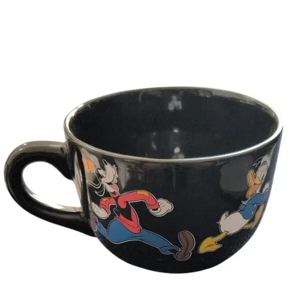 Disney Mickey and Friends Ceramic Soup Cereal Bowl Black Graphic EUC - Picture 2 of 6
